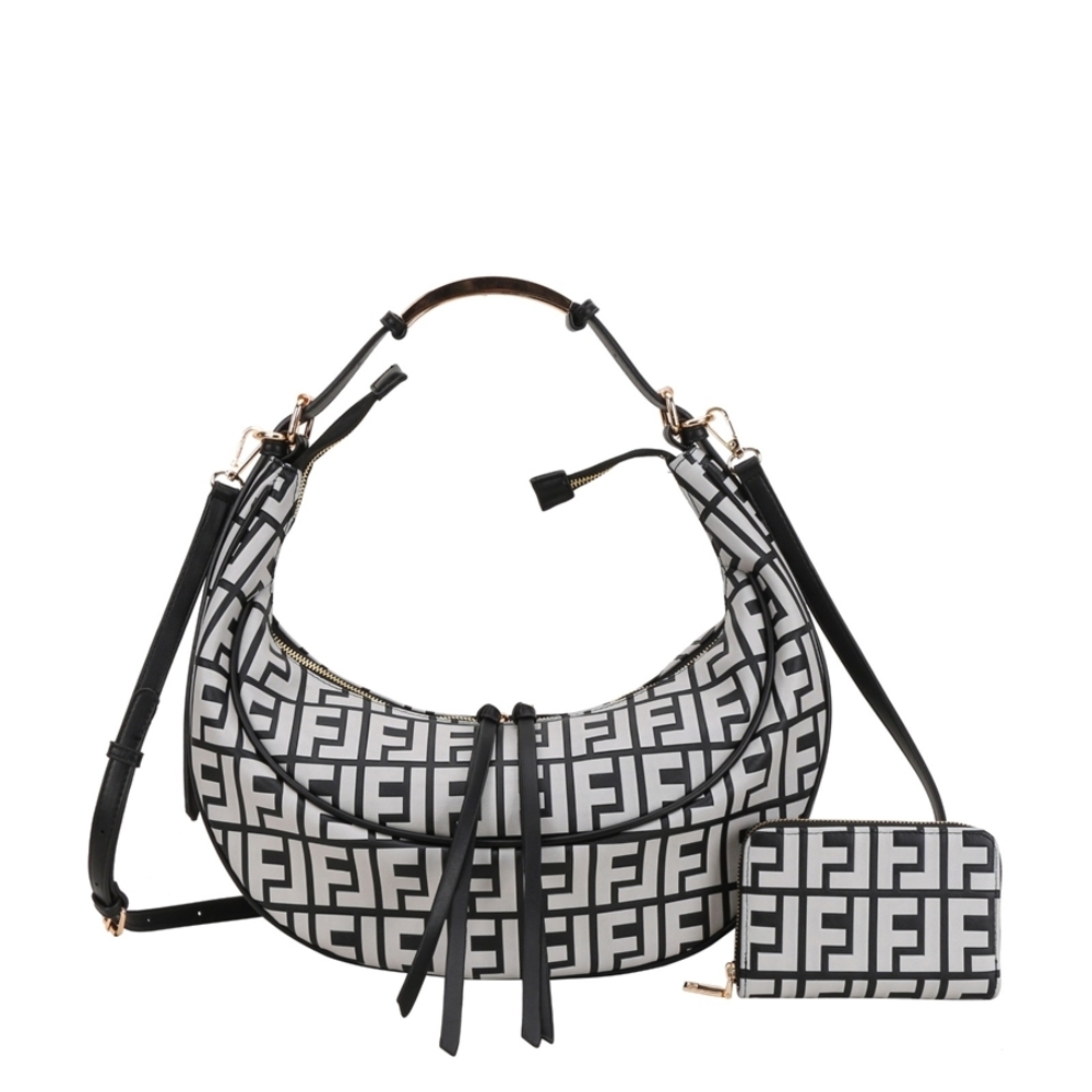 2-in-1 Monogram Shoulder / Hobo Bag With WalletMatching Wallet Included
